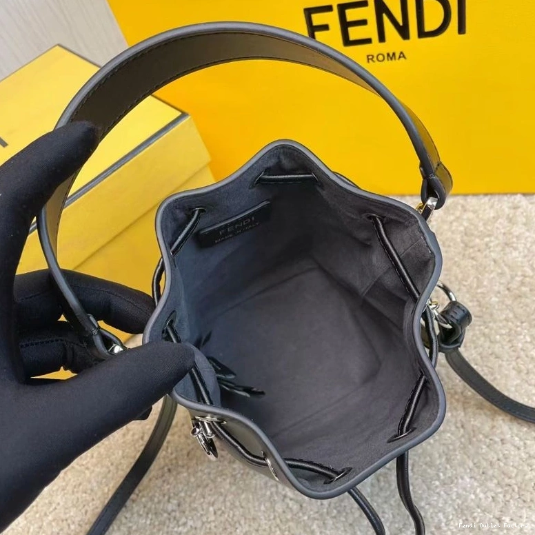 Cheap HOT Brown Tresor Bag Mon Black Motif Fendi Leather Bucket FF Mini In Calf 0713